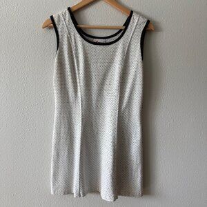 Sleeveless White & Black Dot Shift Dress